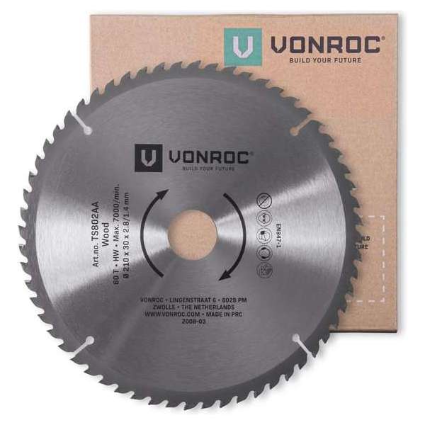 VONROC Zaagblad – 210mm – 60 tanden – voor hout – geschikt voor tafelzagen en afkortzagen VONROC Zaagblad – 210mm – 60 tanden – voor hout – geschikt voor tafelzagen en afkortzagen
