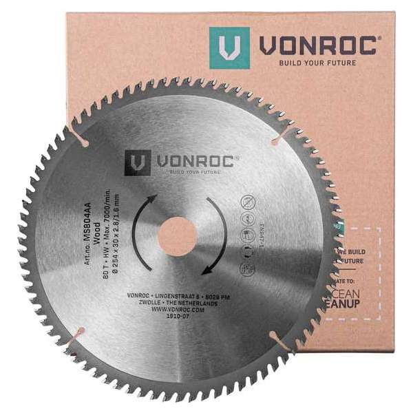 VONROC Zaagblad – Ø254MM – 80 tanden – voor hout – geschikt voor afkortzagen & tafelzagen VONROC Zaagblad – Ø254MM – 80 tanden – voor hout – geschikt voor afkortzagen & tafelzagen