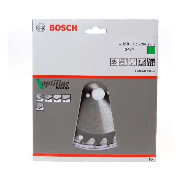 Bosch Cirkelzaagblad Optiline Wood 160 x 20/16 x 2,6 mm - 24 tanden Bosch Cirkelzaagblad Optiline Wood 160 x 20/16 x 2,6 mm - 24 tanden