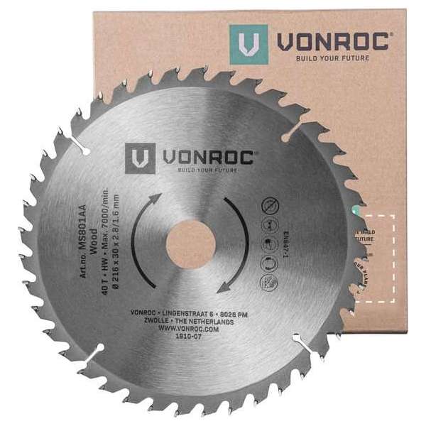 VONROC Zaagblad – Ø216MM – 40 tanden – voor hout – geschikt voor afkortzagen & tafelzagen VONROC Zaagblad – Ø216MM – 40 tanden – voor hout – geschikt voor afkortzagen & tafelzagen