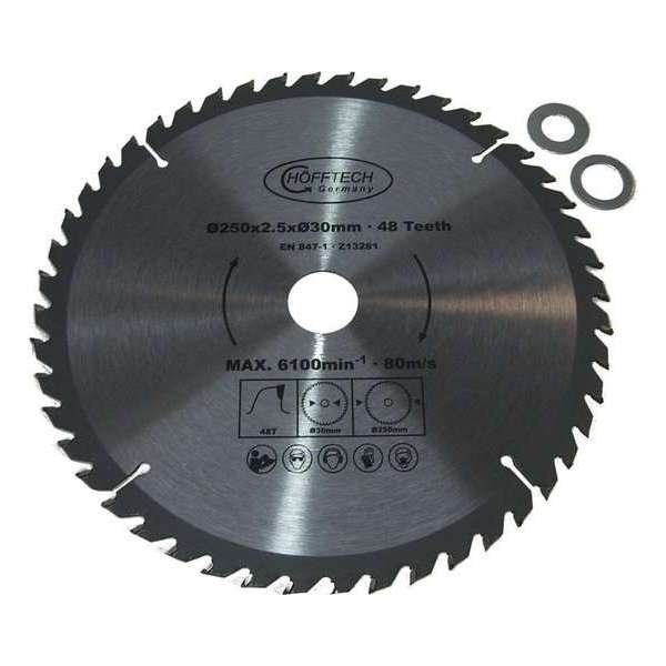 Cirkelzaagblad Ø 250 x 2.5 x Ø 30mm 48 Tands incl verloopringen 20 en 16mm Cirkelzaagblad Ø 250 x 2.5 x Ø 30mm 48 Tands incl verloopringen 20 en 16mm