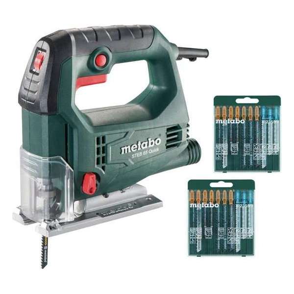 Metabo STEB 65 QUICK SET Decoupeerzaag incl. 20 zaagbladen in koffer - 450W - D-greep - variabel Metabo STEB 65 QUICK SET Decoupeerzaag incl. 20 zaagbladen in koffer - 450W - D-greep - variabel