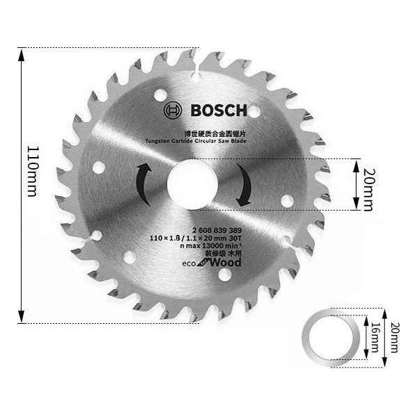 Bosch 110x1.8 / 1.1x20 mm 30T Cirkelzaagblad Hout Bosch 110x1.8 / 1.1x20 mm 30T Cirkelzaagblad Hout