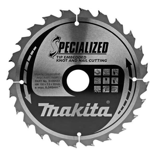 Makita B-09422 Zaagb TipE 190x30x2,0 24T 23g Makita B-09422 Zaagb TipE 190x30x2,0 24T 23g
