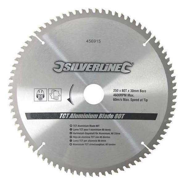 Silverline 456915 TCT Cirkelzaagblad - 250 x 30 x 80T - Aluminium Silverline 456915 TCT Cirkelzaagblad - 250 x 30 x 80T - Aluminium