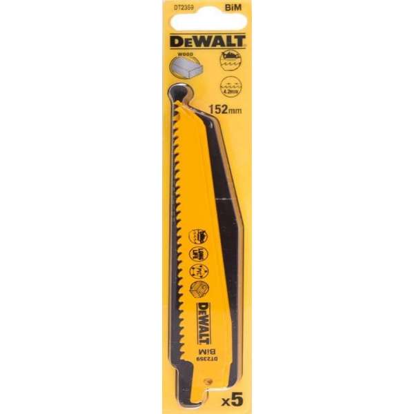 DeWalt DT2359 Reciprozaagblad - 152 x 4,2mm - Kunststof/Hout met spijkers (5st) DeWalt DT2359 Reciprozaagblad - 152 x 4,2mm - Kunststof/Hout met spijkers (5st)