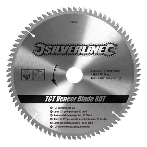 Silverline 244964 TCT fineer cirkelzaagblad - 250 x 30 x 80T - MDF / Hardhout Silverline 244964 TCT fineer cirkelzaagblad - 250 x 30 x 80T - MDF / Hardhout