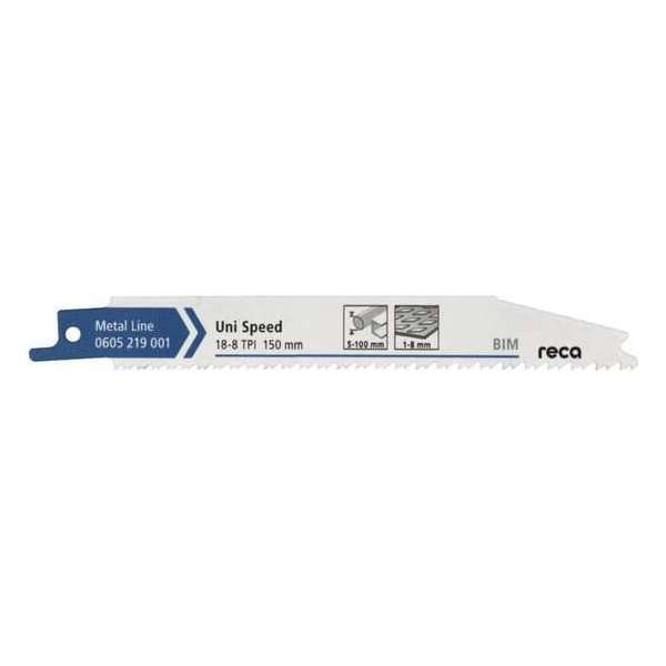 Reca Reciprozaagblad metaal Uni Speed 150 mm BiM Dunne tot dikke platen (1-8 mm), dunne tot dikke profielen ø 5 mm (10 stuks) Reca Reciprozaagblad metaal Uni Speed 150 mm BiM Dunne tot dikke platen (1-8 mm), dunne tot dikke profielen ø 5 mm (10 stuks)