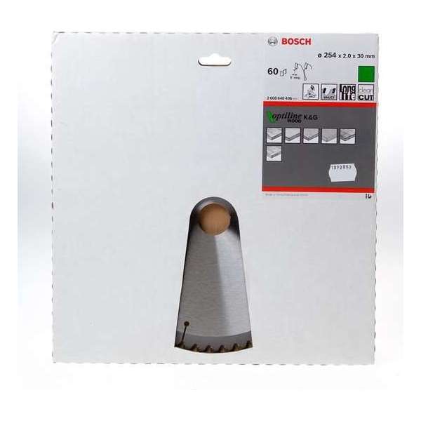 Bosch Cirkelzaagblad Optiline Wood 254 x 30 x 2,0 mm - 60 tanden Bosch Cirkelzaagblad Optiline Wood 254 x 30 x 2,0 mm - 60 tanden
