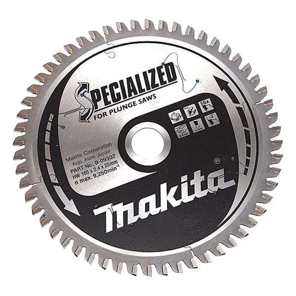 Makita B-09307 Specialized Cirkelzaagblad - 165 x 20 x 56T - Aluminium / Trespa / Kunststof Makita B-09307 Specialized Cirkelzaagblad - 165 x 20 x 56T - Aluminium / Trespa / Kunststof