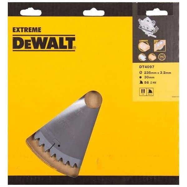 DeWalt DT4097 Extreme Cirkelzaagblad - 235 x 30 x 56T - Hout / Laminaat DeWalt DT4097 Extreme Cirkelzaagblad - 235 x 30 x 56T - Hout / Laminaat