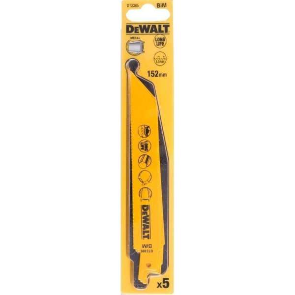 DeWalt DT2385 Reciprozaagblad - 152 x 1,1mm - Metaal (5st) DeWalt DT2385 Reciprozaagblad - 152 x 1,1mm - Metaal (5st)