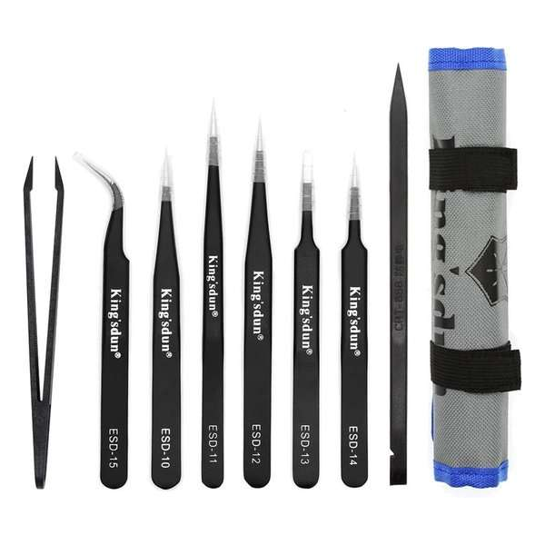 Kingsdun VK-61, 8-delig pincetten set, ESD, reparatieset, zwart Kingsdun VK-61, 8-delig pincetten set, ESD, reparatieset, zwart