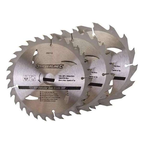 Silverline Tct Cirkelzaagblad 16, 24, 30 Tanden, 3 Stuks (150 X 20 - 16 En 12,75 mm Ringen) Silverline Tct Cirkelzaagblad 16, 24, 30 Tanden, 3 Stuks (150 X 20 - 16 En 12,75 mm Ringen)