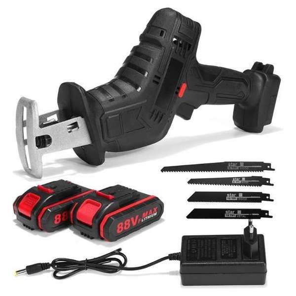 Dakta® Reciprozaag | Incl. koffer + 2x Accu + Zaagbladen | Werkt op batterij | 88V | Voor hout/metaal/pvc | Complete set Dakta® Reciprozaag | Incl. koffer + 2x Accu + Zaagbladen | Werkt op batterij | 88V | Voor hout/metaal/pvc | Complete set