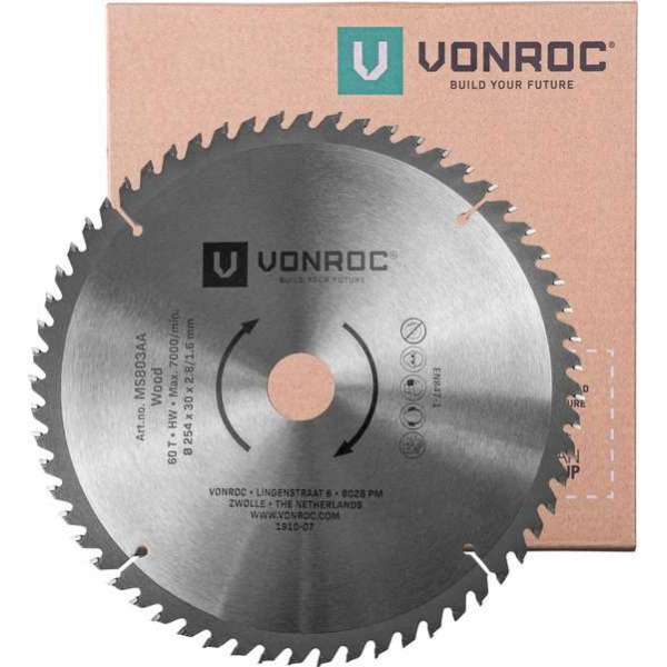 VONROC Zaagblad – Ø254MM – 60 tanden – voor hout – geschikt voor afkortzagen & tafelzagen VONROC Zaagblad – Ø254MM – 60 tanden – voor hout – geschikt voor afkortzagen & tafelzagen