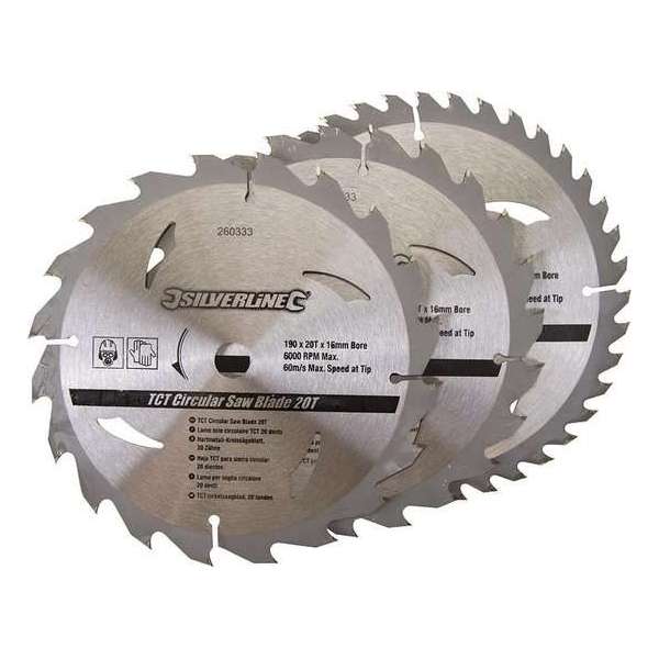 Silverline 260333 TCT Cirkelzaagblad - 16 x 190mm - 20/24/40T - Hout (3st) Silverline 260333 TCT Cirkelzaagblad - 16 x 190mm - 20/24/40T - Hout (3st)