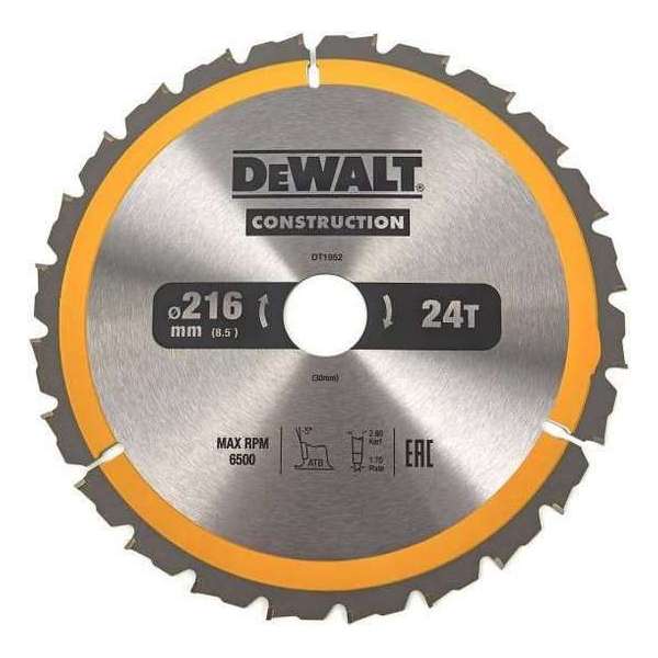 DeWALT DT1952 Cirkelzaagblad 216x30mm 24T ATB DeWALT DT1952 Cirkelzaagblad 216x30mm 24T ATB