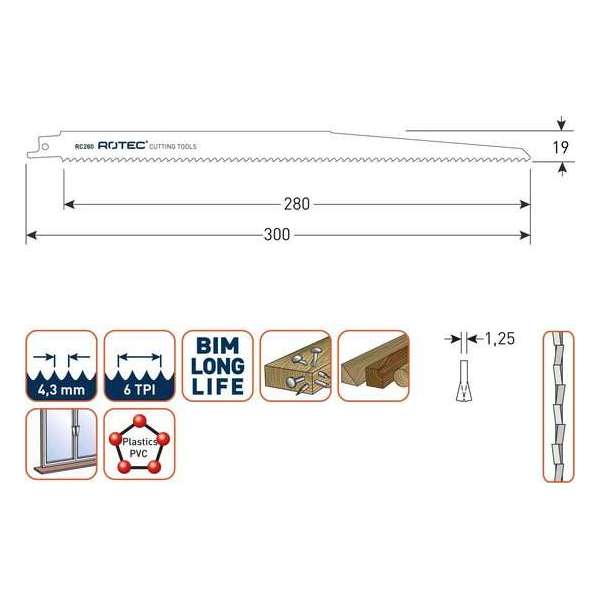 Reciprozaagblad RC280 / S1411DF set 5 stuks Reciprozaagblad RC280 / S1411DF set 5 stuks