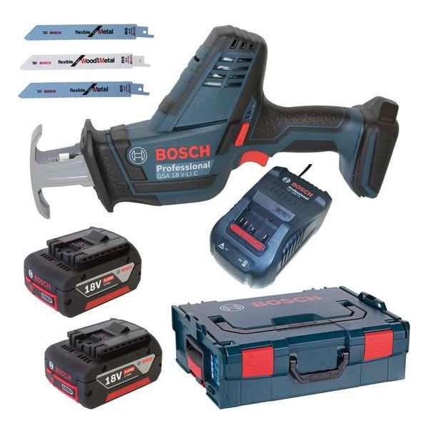 Bosch Professional GSA 18 V-LI C Accu reciprozaag - Met 2x 5,0Ah accu's, GAL 1880 CV snellader en L-BOXX Bosch Professional GSA 18 V-LI C Accu reciprozaag - Met 2x 5,0Ah accu's, GAL 1880 CV snellader en L-BOXX
