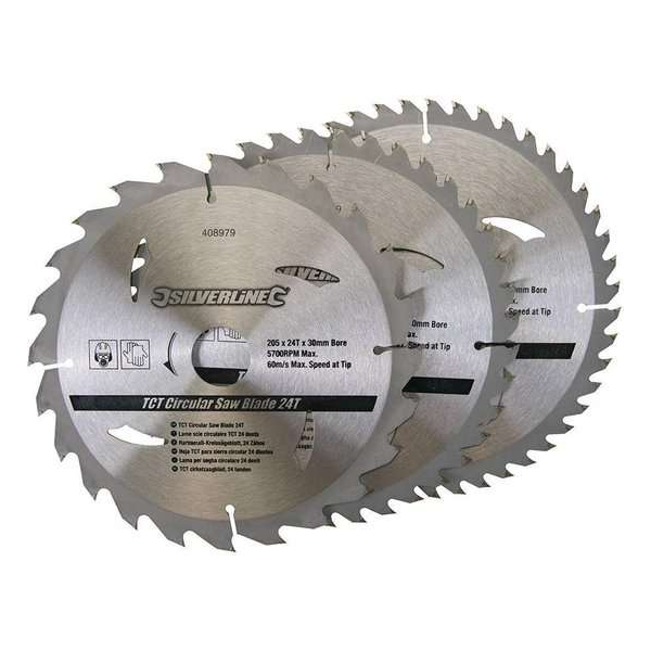 TCT cirkelzaagblad, 24, 40, 48 tanden, 3 pk. TCT cirkelzaagblad, 24, 40, 48 tanden, 3 pk.