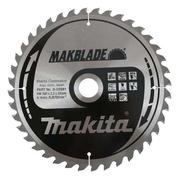 Makita B-08981 Cirkelzaagblad - 260 x 30 x 40T Makita B-08981 Cirkelzaagblad - 260 x 30 x 40T