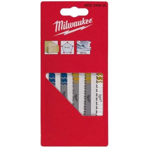Milwaukee 4932345825 5 delig PROFI-SET Decoupeerzaagblad set - Hout / Metaal / Kunststof Milwaukee 4932345825 5 delig PROFI-SET Decoupeerzaagblad set - Hout / Metaal / Kunststof
