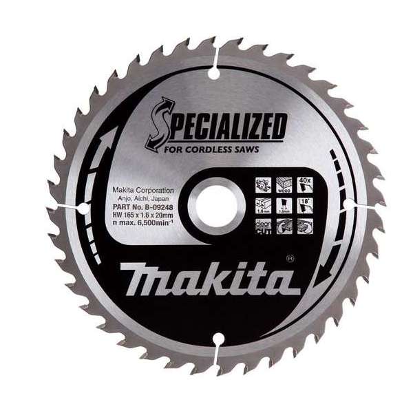 Makita B-09248 Specialized Cirkelzaagblad - 165 x 20 x 40T - Hout Makita B-09248 Specialized Cirkelzaagblad - 165 x 20 x 40T - Hout