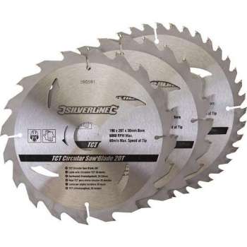 Silverline 590591 TCT Cirkelzaagblad - 30 x 190mm - 20/24/40T - Hout (3st)