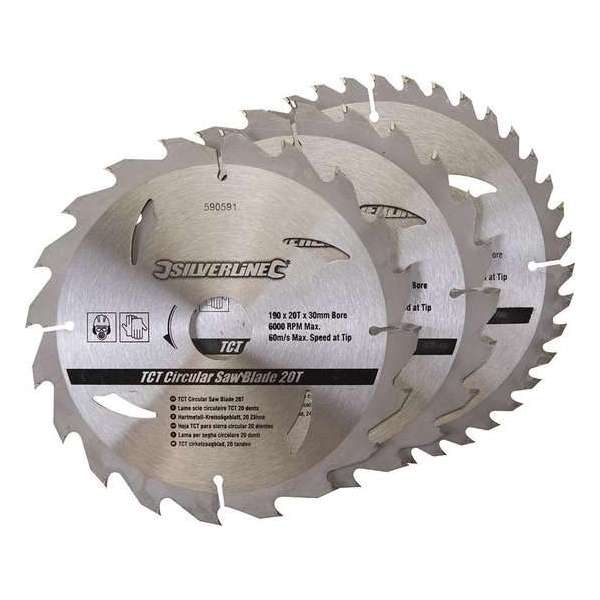 Silverline 590591 TCT Cirkelzaagblad - 30 x 190mm - 20/24/40T - Hout (3st) Silverline 590591 TCT Cirkelzaagblad - 30 x 190mm - 20/24/40T - Hout (3st)