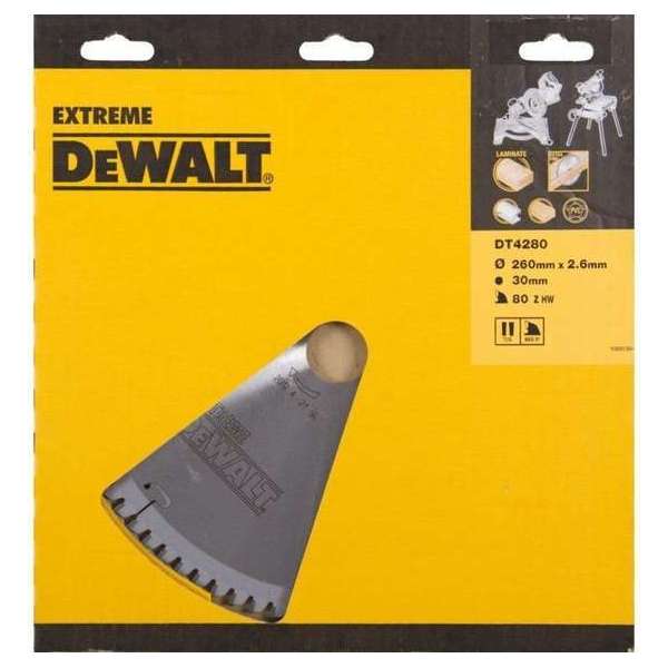 DeWalt DT4280 Extreme Cirkelzaagblad - 260 x 30 x 80T - Hout DeWalt DT4280 Extreme Cirkelzaagblad - 260 x 30 x 80T - Hout