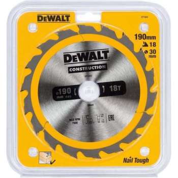 DeWalt DT1943 Cirkelzaagblad - 190 x 30 x 18T - Hout (met nagels)