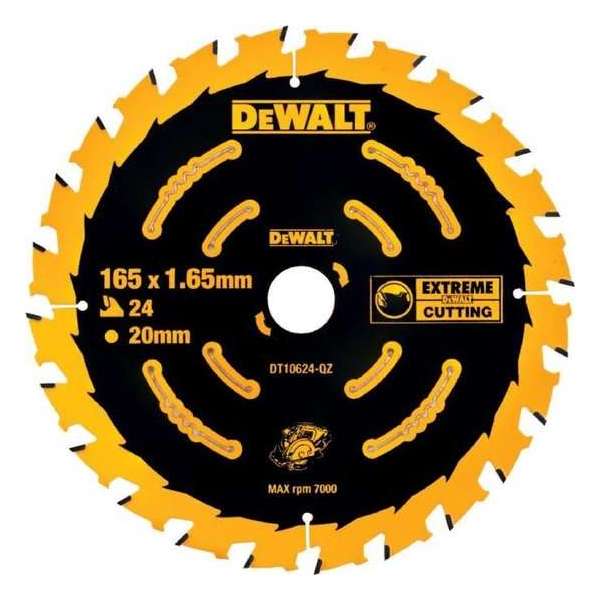 DeWalt DT10624 Extreme Cirkelzaagblad - 165 x 20 x 24T - Hout (Met Nagels) DeWalt DT10624 Extreme Cirkelzaagblad - 165 x 20 x 24T - Hout (Met Nagels)