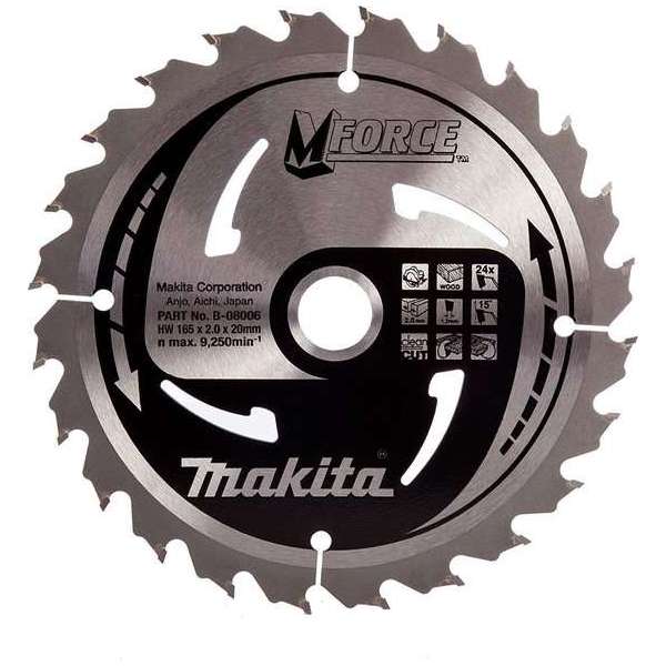 Makita A-89632 / B-08006 Mforce Cirkelzaagblad - 165 x 20 x 24T - Hout Makita A-89632 / B-08006 Mforce Cirkelzaagblad - 165 x 20 x 24T - Hout