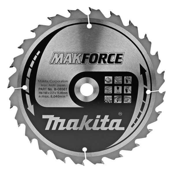 Makita B-08361 Zaagb hout 190x15,88x2,2 24T 20g Makita B-08361 Zaagb hout 190x15,88x2,2 24T 20g