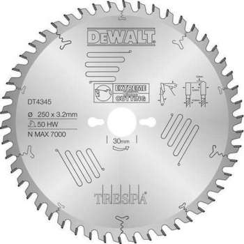 DeWALT DT4345 Trespa Cirkelzaagblad  250x3.2x30mm 50T HG Extra fijn afwerking