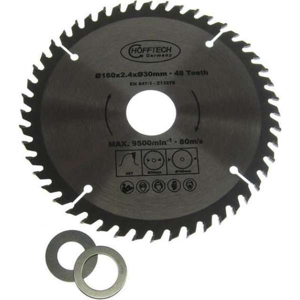 Cirkelzaagblad hout Ø 160 x 2.4 x Ø 30mm 48 Tands incl verloopringen 20 en 16mm