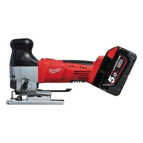 Milwaukee HD28 JSB-502X 28V Li-Ion Accu decoupeerzaag set (2x 5.0Ah accu) in HD Box - T-greep - variabel Milwaukee HD28 JSB-502X 28V Li-Ion Accu decoupeerzaag set (2x 5.0Ah accu) in HD Box - T-greep - variabel