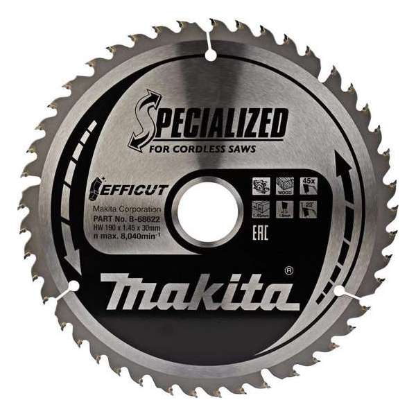 Makita Cirkelzaagblad Hout Efficut 190x30x1,45 45T 23g Makita Cirkelzaagblad Hout Efficut 190x30x1,45 45T 23g