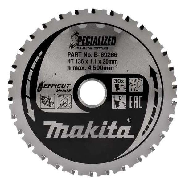 Makita Cirkelzaagblad Metaal Efficut 136x20x1,1 30T 0g Makita Cirkelzaagblad Metaal Efficut 136x20x1,1 30T 0g