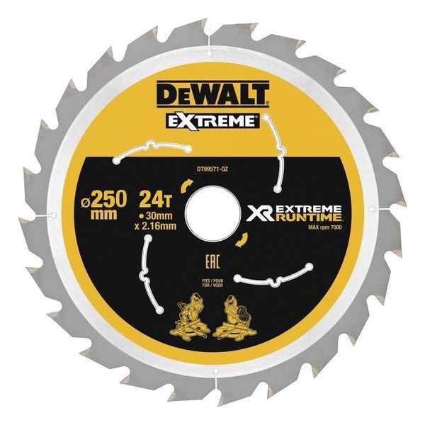 DeWALT DT99571 XR Cirkelzaagblad 250x30mm 24T DeWALT DT99571 XR Cirkelzaagblad 250x30mm 24T