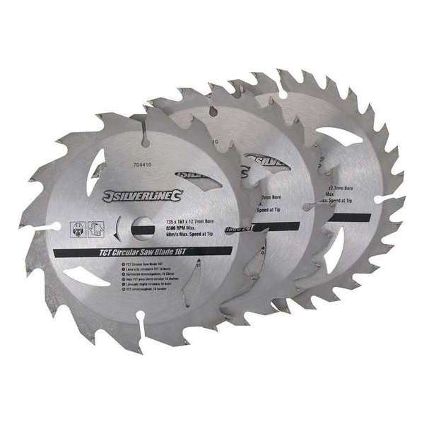 Silverline Tct Cirkelzaagblad, 16, 24, 30 Tanden, 3 Stuks (135 X 12,7 - 10 mm Ringen)