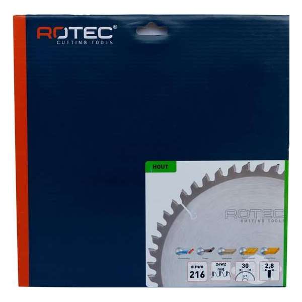 Rotec HM zaagblad voor handmachine ø216x30 Z24 WZ neg Rotec HM zaagblad voor handmachine ø216x30 Z24 WZ neg