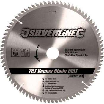 Silverline TCT fineer cirkelzaagblad, 100 tanden 300 x 30 - 25,20 en 16 mm ringen