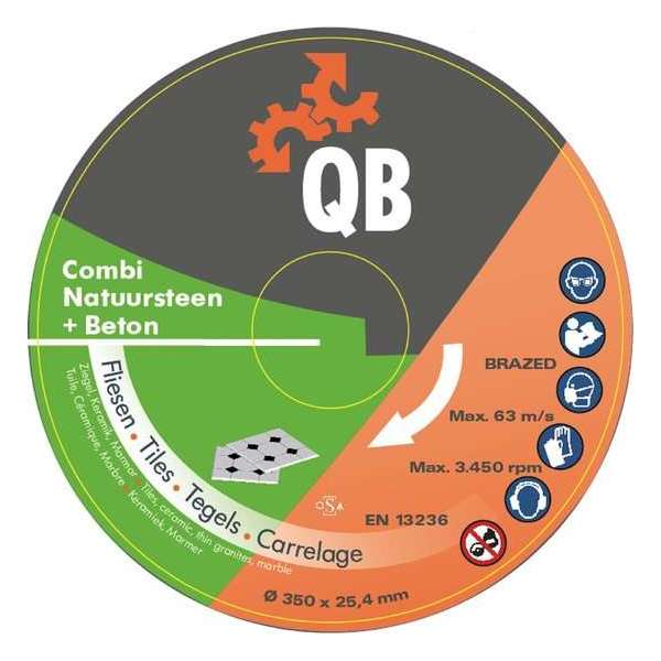 Diamant zaagblad QB Natuursteen Combi Ø350mm asgat 25,4mm - slijpschijf Diamant zaagblad QB Natuursteen Combi Ø350mm asgat 25,4mm - slijpschijf