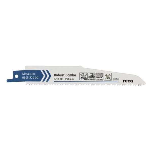 Reca Reciprozaagblad metaal Robust Combo 8/10 150 mm BiM sloopwerkzaamheden, dikke platen 4-12 mm, ook voor glas (25 stuks) Reca Reciprozaagblad metaal Robust Combo 8/10 150 mm BiM sloopwerkzaamheden, dikke platen 4-12 mm, ook voor glas (25 stuks)