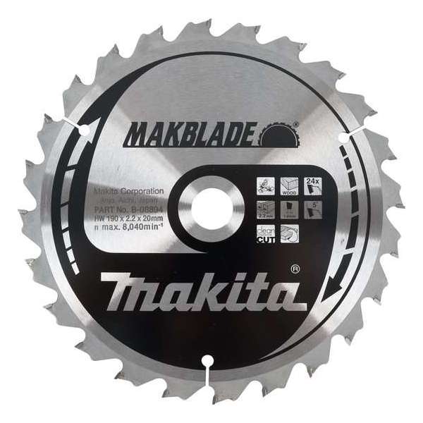 Makita B-08894 Makblade Cirkelzaagblad - 190 x 20 x 24T - Hout / MDF / Laminaat Makita B-08894 Makblade Cirkelzaagblad - 190 x 20 x 24T - Hout / MDF / Laminaat