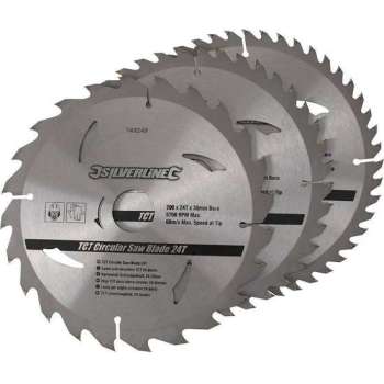 Silverline Tct Cirkelzaagblad, 24, 40, 48 Tanden, 3 Stuks (200 X 30 - 25, 18 En 16 mm Ringen)