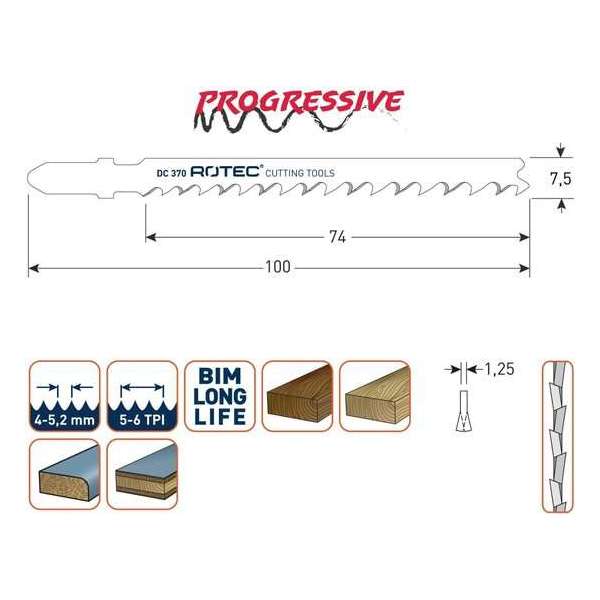 Decoupeerzaag Bi-metaal 100x7,5x1,25mm voor hard en zachthout (5st.) Decoupeerzaag Bi-metaal 100x7,5x1,25mm voor hard en zachthout (5st.)