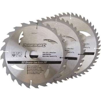 Silverline Tct Cirkelzaagblad, 24, 40, 48 Tanden, 3 Stuks (230 X 30 - 25, 20 En 16 mm Ringen)